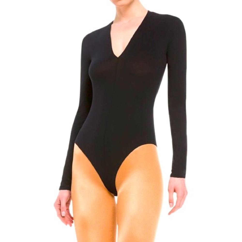 London Rose, Black, V-neck body suit, Large